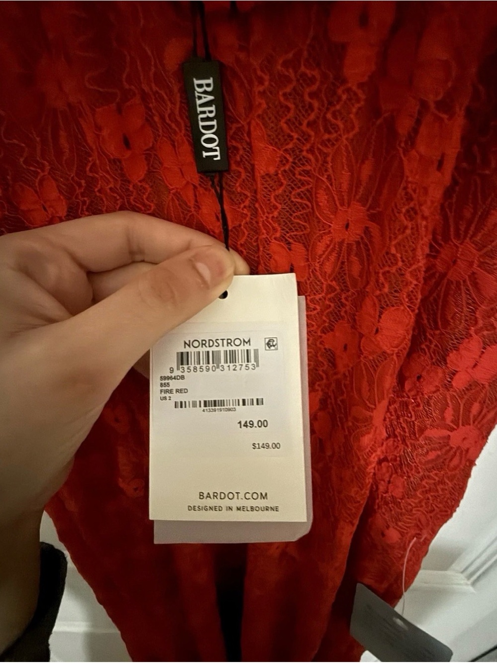Bardot Red Lace Midi Dress - Picture 5 of 6